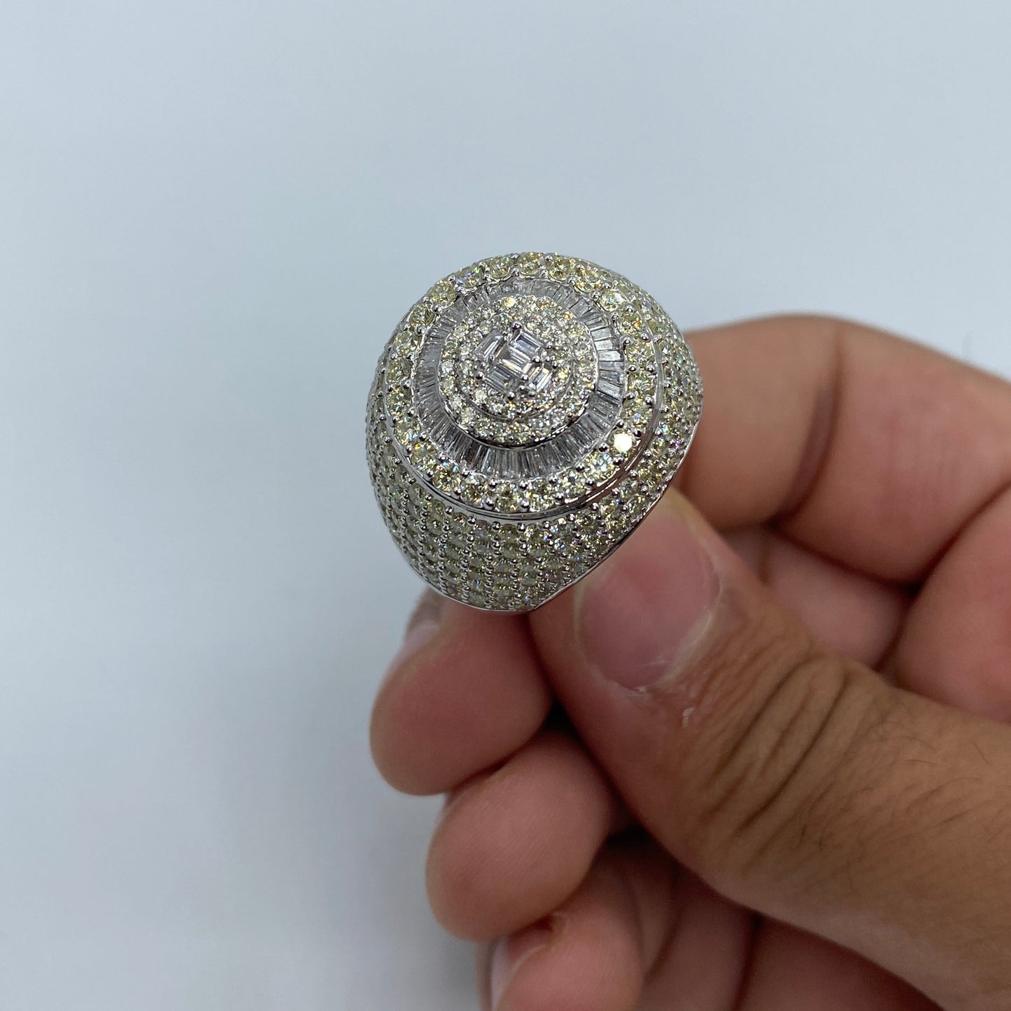 14K Circle Dome Diamond Baguette Ring