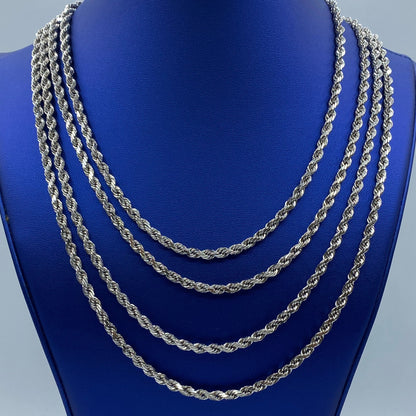 10K 4.7MM Rope Chain in White Gold 18-24"