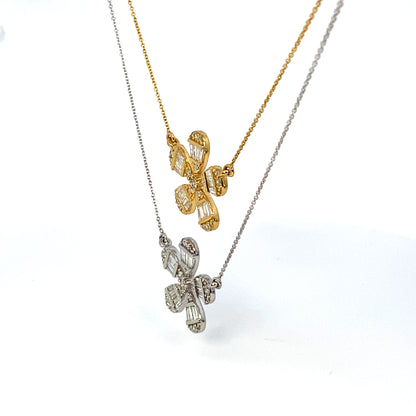 14K Large Daisy Flower Diamond Baguette Necklace