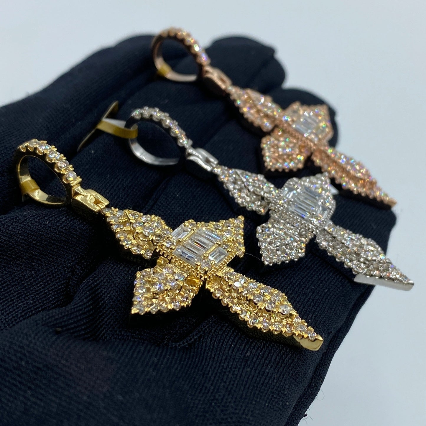 10K Byzantine Cross Diamond Baguette Pendant