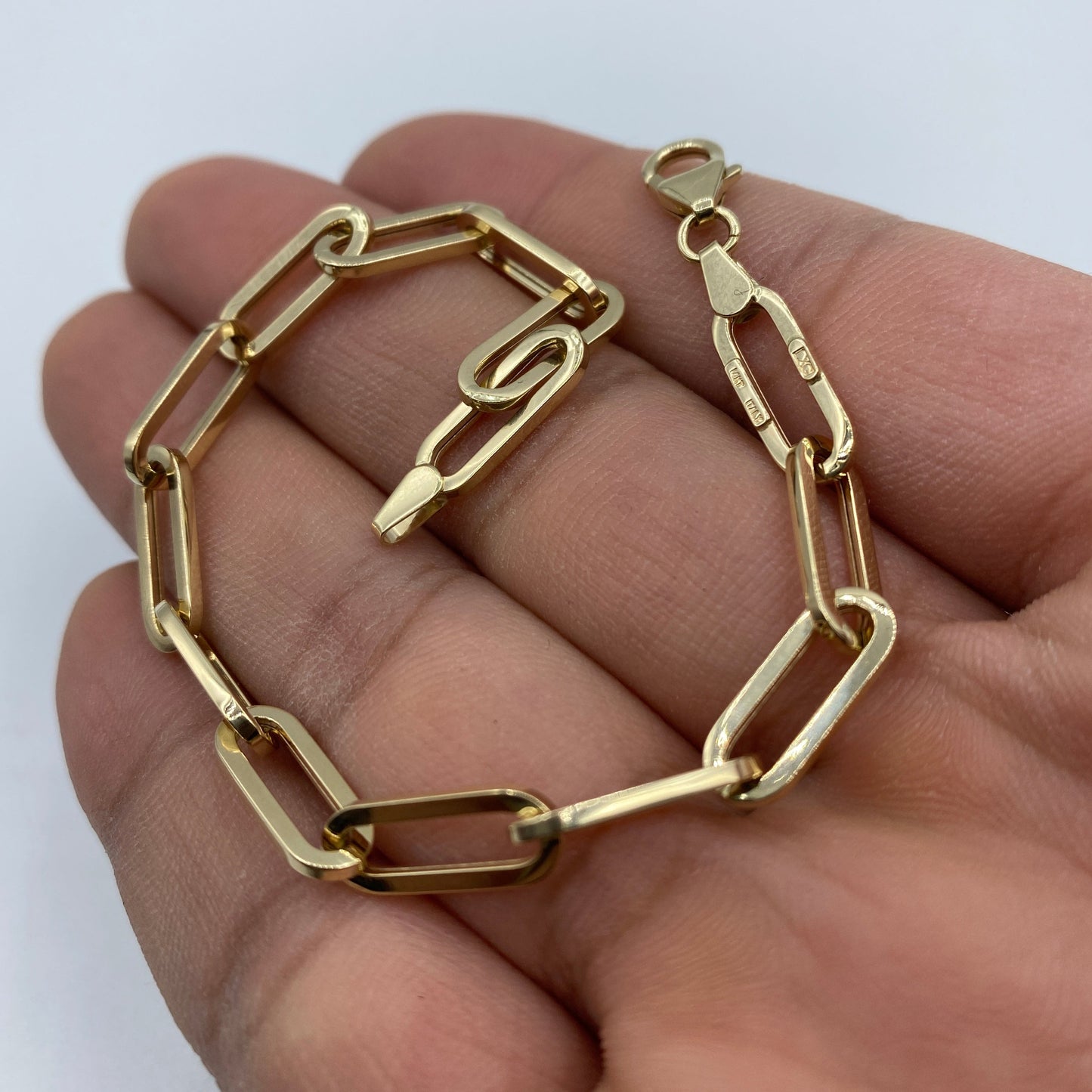 14K Yellow Gold Paper clip Bracelet 7.5"