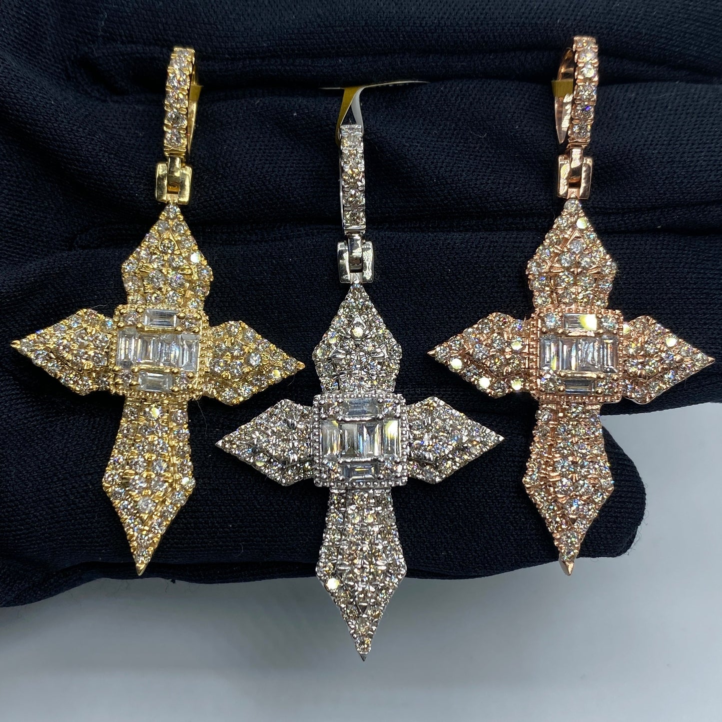 10K Byzantine Cross Diamond Baguette Pendant