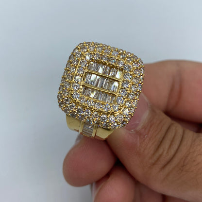 14K Square Triple-Threat Diamond Baguette Ring