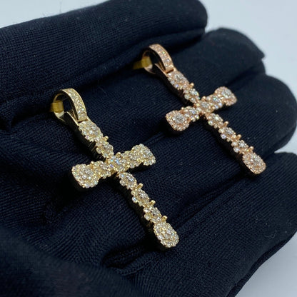 10K Flower Cross Diamond Pendant