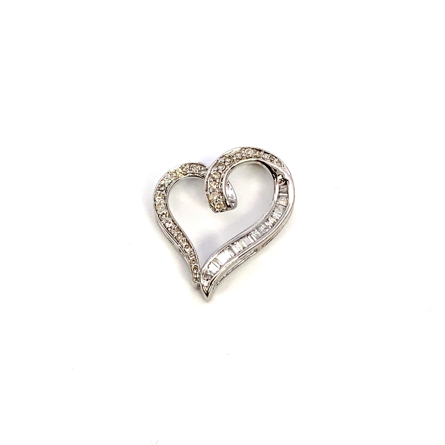 14K Ribbon Heart Diamond Baguette Pendant