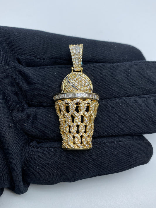 14k Basketball Swish Baguette Pendant