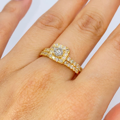 14K Marilyn Square Halo Stack Diamond Engagement Ring