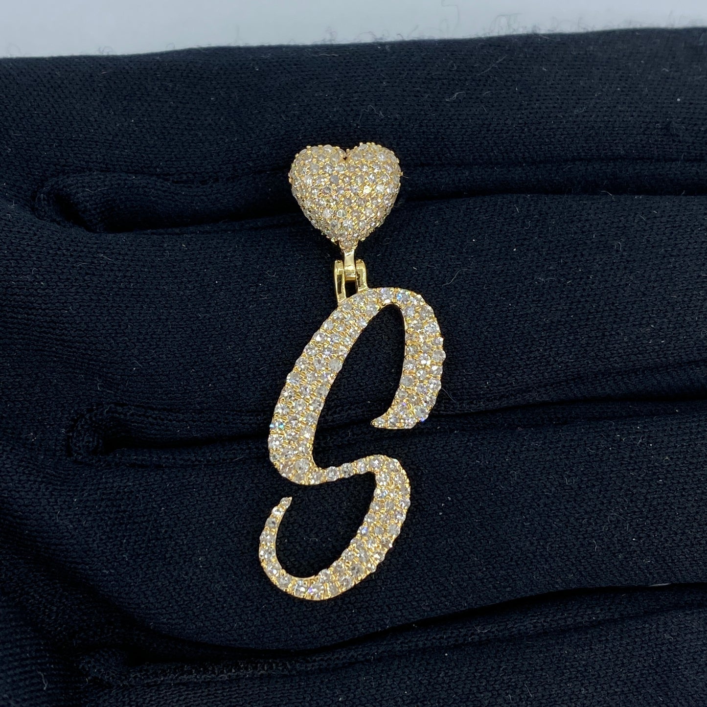 14k Initial S Script Heart Diamond Pendant