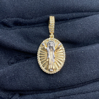 10K Jesus Save Us Medal Diamond Pendant