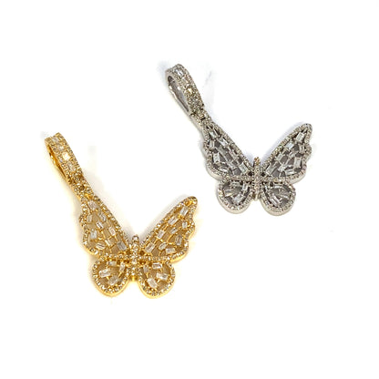 14K Butterfly Diamond Baguette Pendant