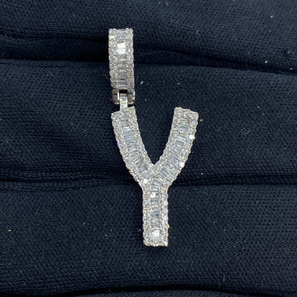 14K Initial Y Diamond Baguette Pendant