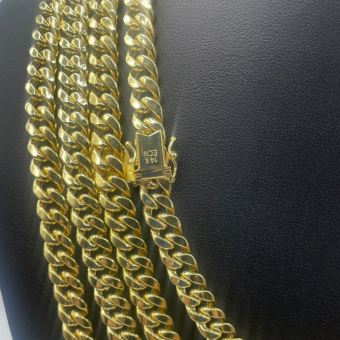 Solid Miami Cuban Link Chain Necklace 14K Yellow Gold 24 Inches