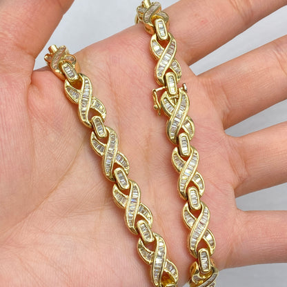 14K Infinity Link Diamond Baguette Bracelet 7"