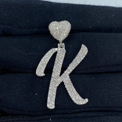 14K Initial K Script Heart Diamond Pendant
