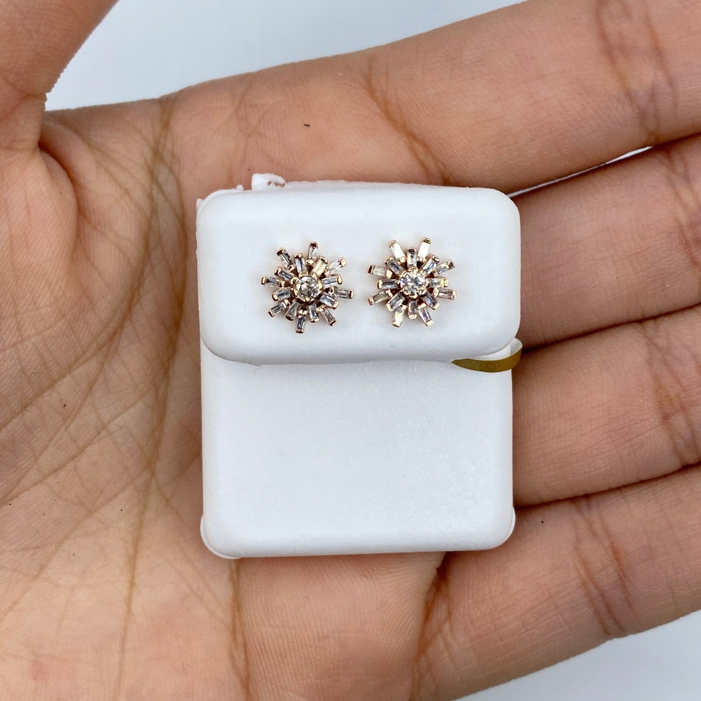 10K Snowflake Diamond Baguette Earrings