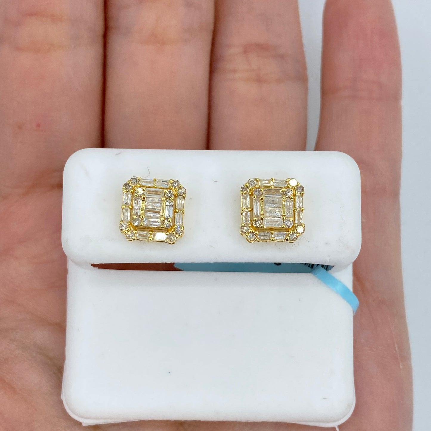 14K Square Box Diamond Baguette Earrings