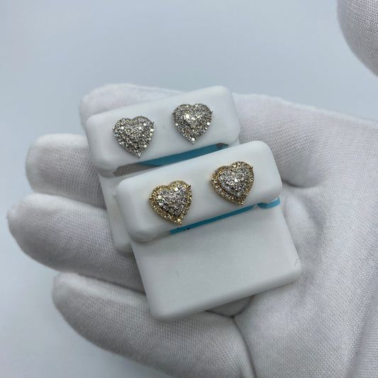 14K Heart Halo Diamond Earrings
