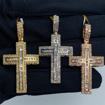 10K Latin Cross Diamond Baguette Pendant