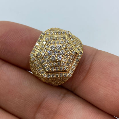 10K 3D Hexagon Diamond Ring