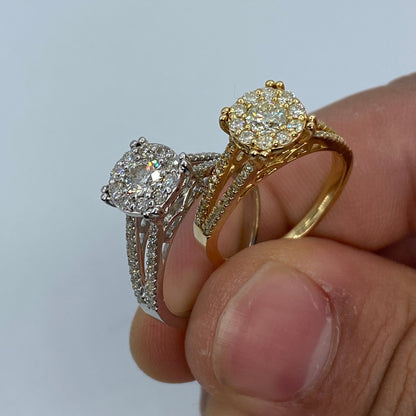 14K Square Flower Diamond Engagement Ring