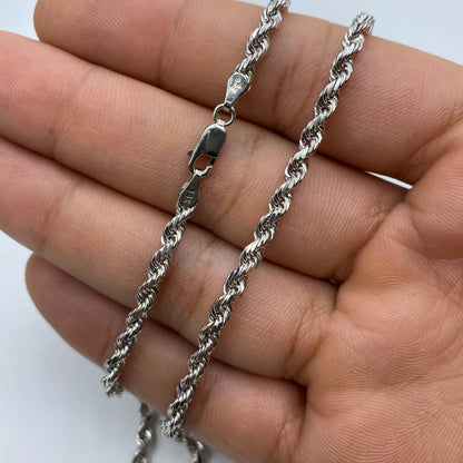 14K White Gold 3.7MM Rope Chain 18-24"