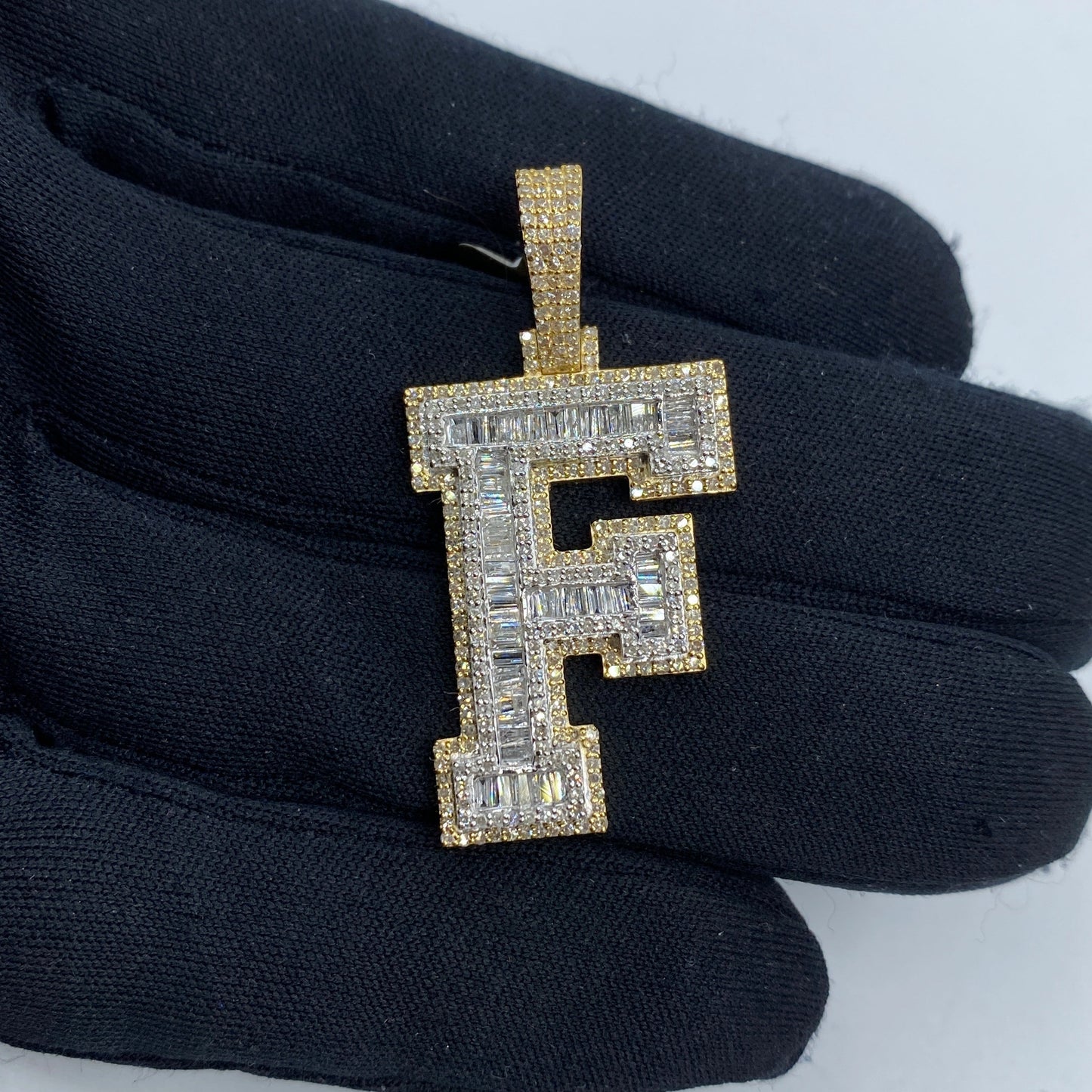 10K Initial F Diamond Baguette Pendant