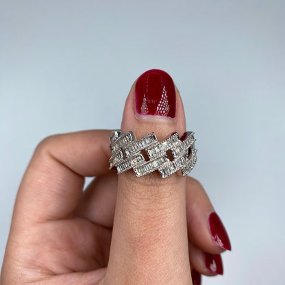 14K Cuban Link Diamond Baguette Ring