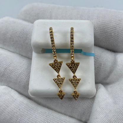 14K Hanging 3-Tier Triangles Dangling Diamond Earrings