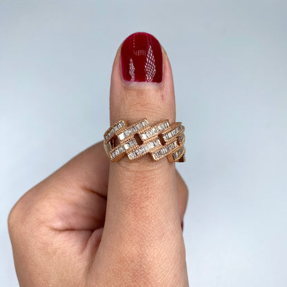14K Cuban Link Diamond Baguette Ring