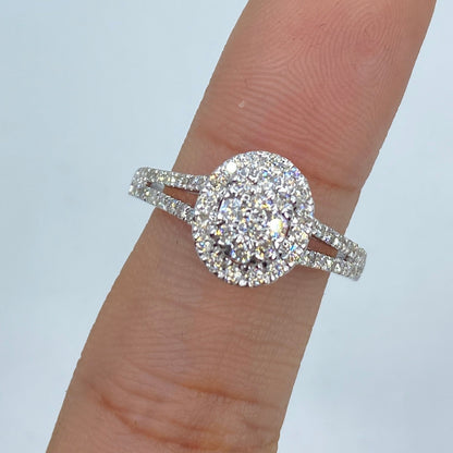 14K Oval Halo Diamond Ring