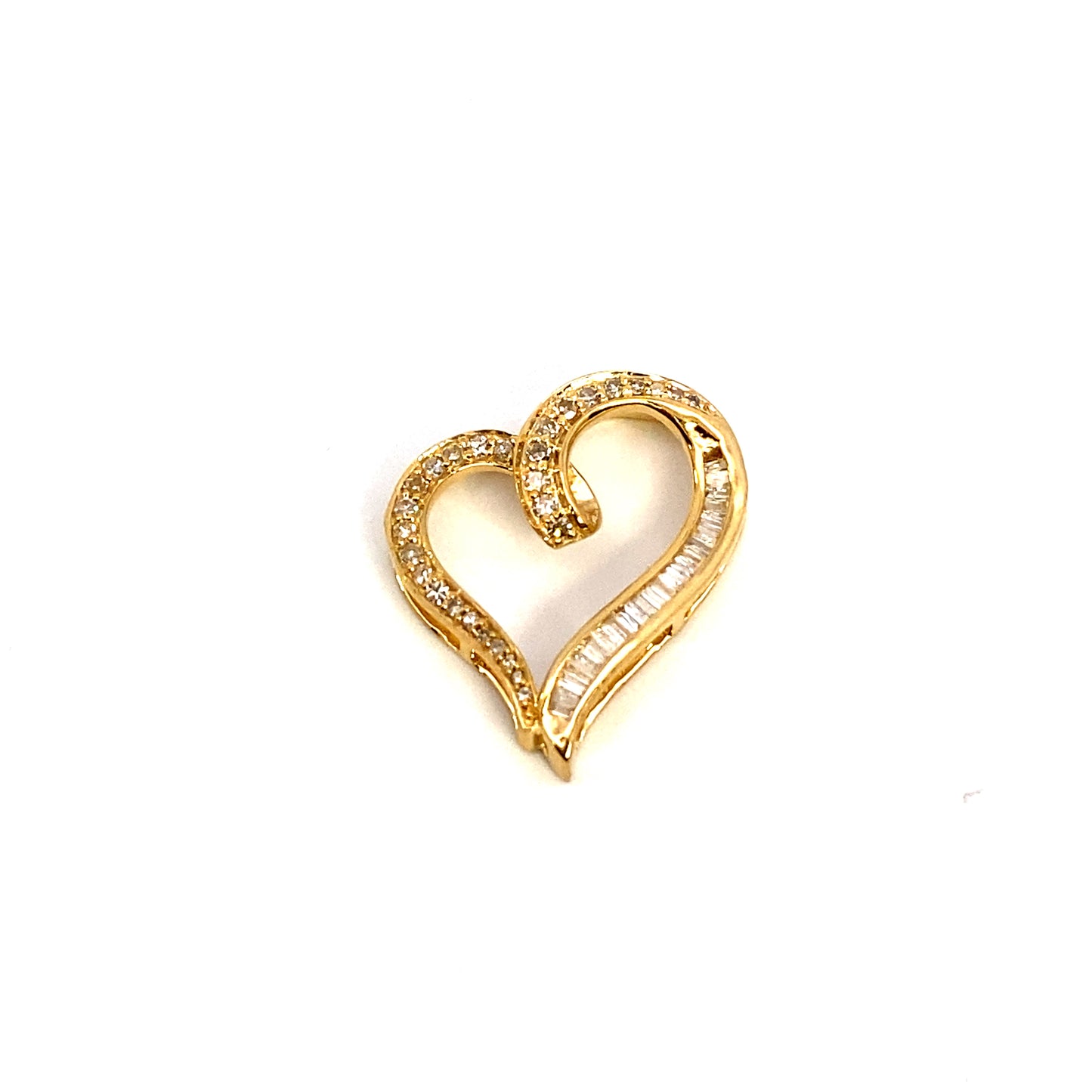 14K Ribbon Heart Diamond Baguette Pendant