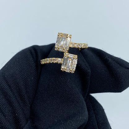 14K Rectangle Diamond Baguette Bangle Ring