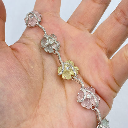 14K Pastel Flower Link Diamond Bracelet