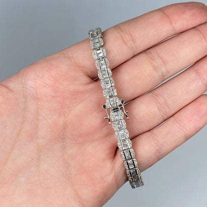 14K Rounded Rectangle Link Diamond Baguette Bracelet 7mm