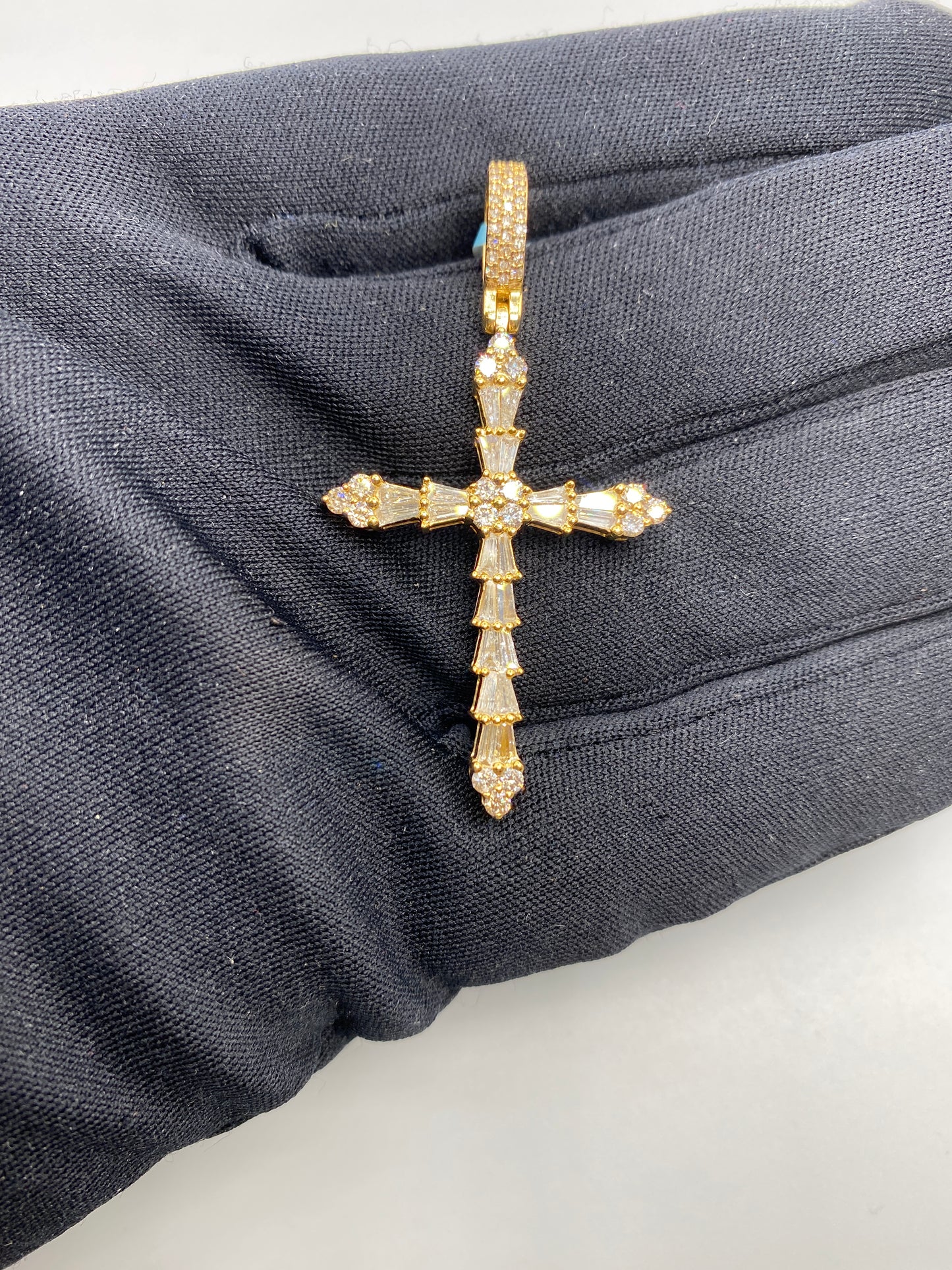 14K Holy Spirit Cross Diamond Baguette Pendant