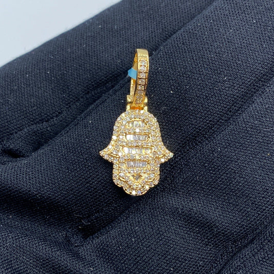 14K Small Hamsa Diamond Baguette Pendant