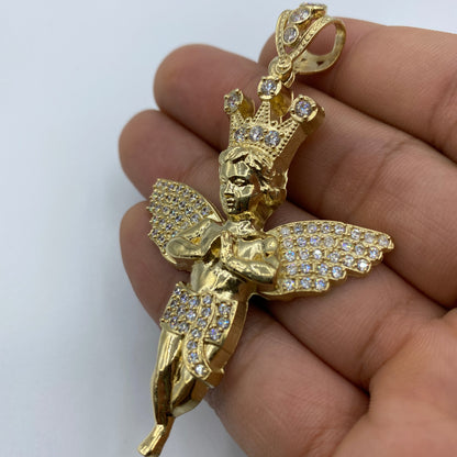 14K Baby Angel With Crown Pendant 3.0"