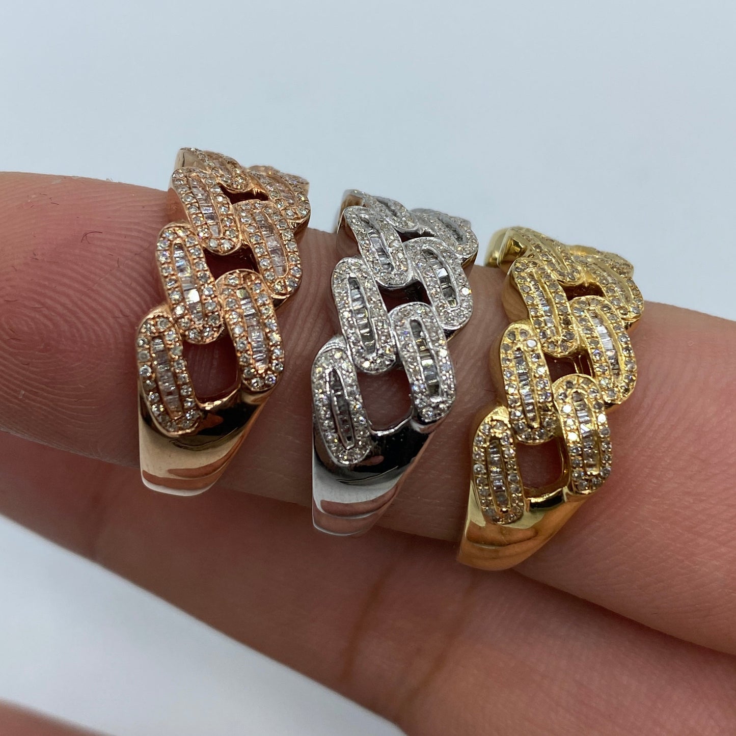 10K/14K Gold 9MM Rounded Cuban Link Diamond Baguette Ring