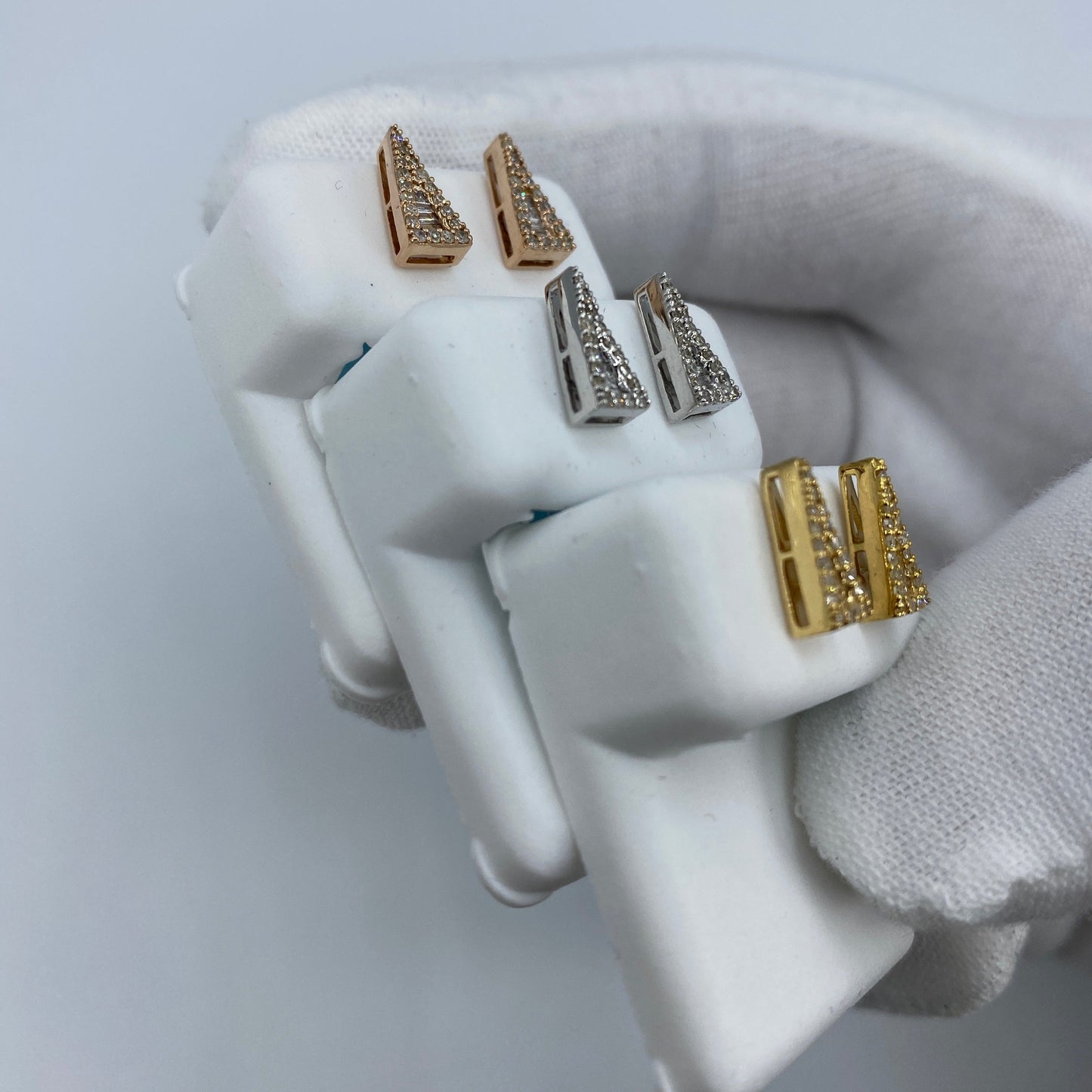 14K Large Isosceles Triangle Diamond Baguette Earrings
