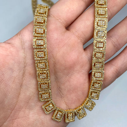 14K Rectangle Halo Crown Link Diamond Necklace