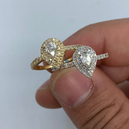 14K Pear Shape Large Center Stone Diamond Engagement Ring