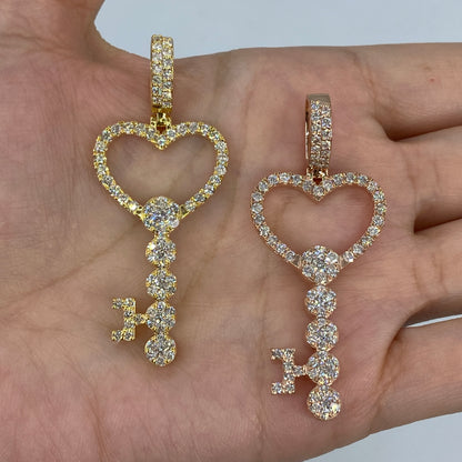 14K Heart Key Diamond Pendant