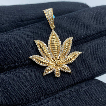 14k Weed Cannabis Leaf Diamond Pendant