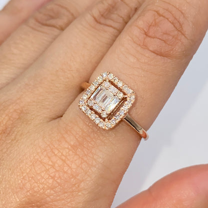 14K Palace Square Halo Diamond Baguette Engagement Ring