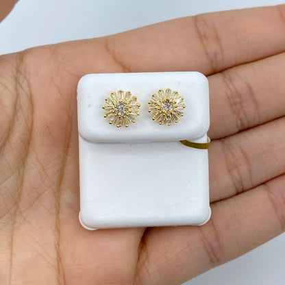 10K Sunflower Diamond Baguette Earrings