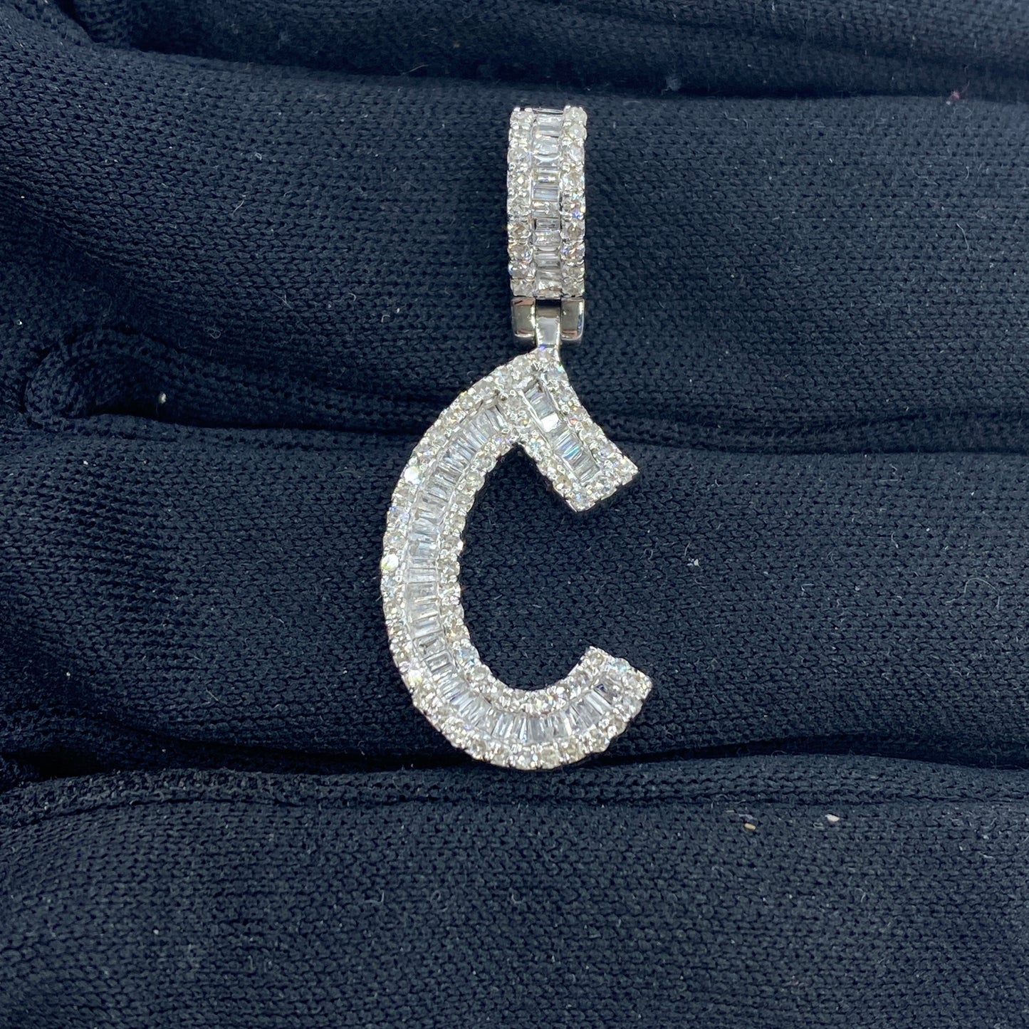 14K Initial C Diamond Baguette Pendant