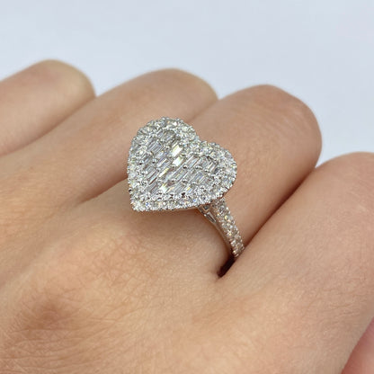 14K Effie Heart Halo Diamond Baguette Ring