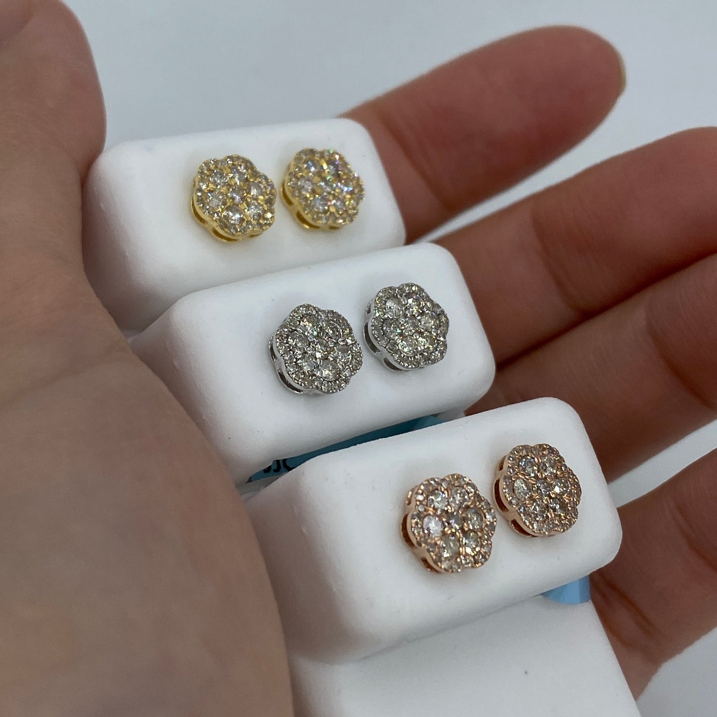 14K Hexagon Flower Diamond Earrings