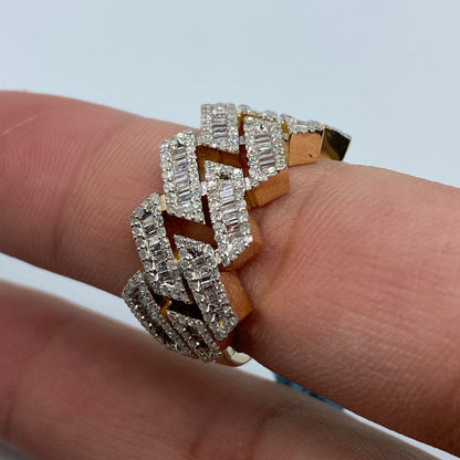 14K Gold 13MM Cuban Link Diamond Baguette Ring