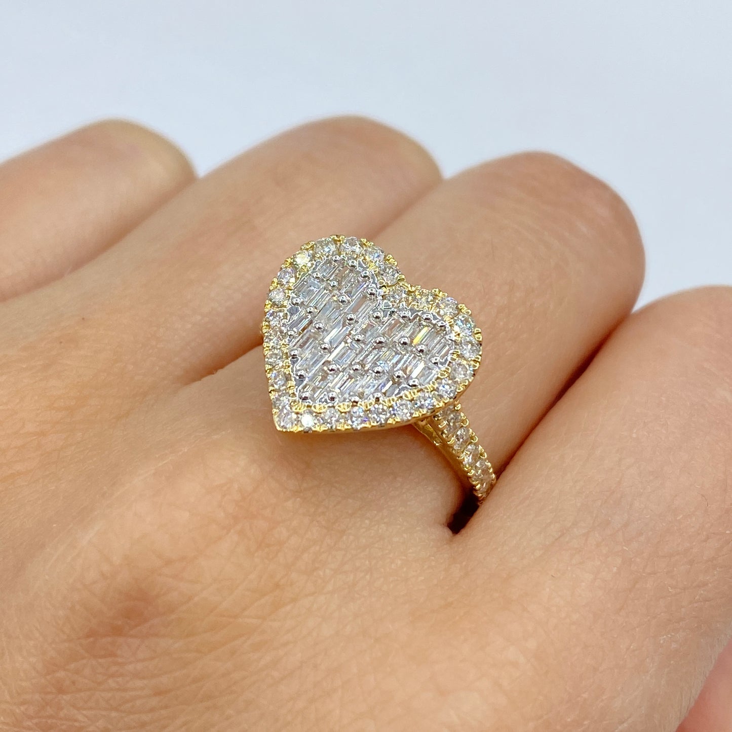 14K Effie Heart Halo Diamond Baguette Ring